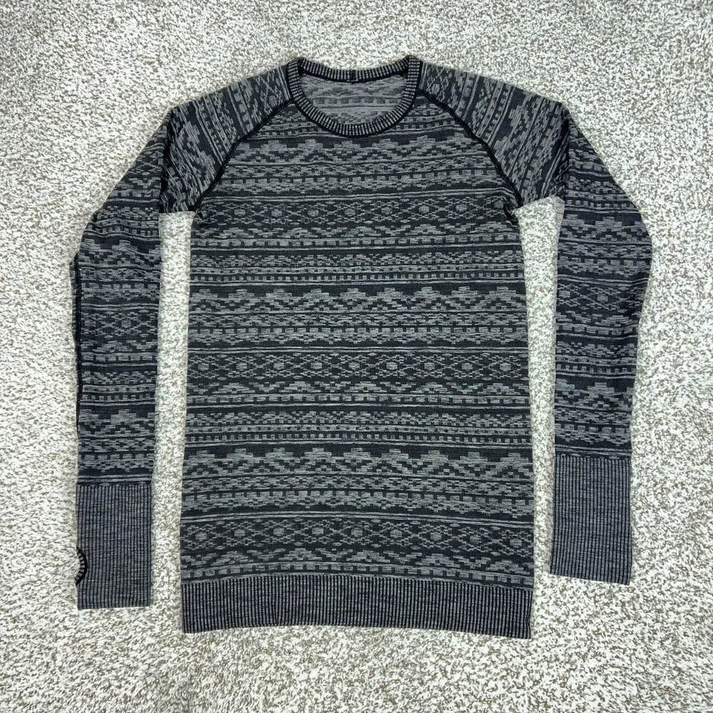 Lululemon Shirt Womens 6 Gray‎ Swiftly Tech Long Sleeve Fair Isle Thumbholes